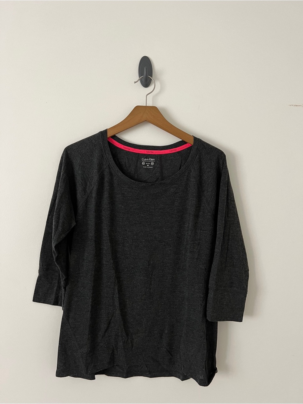 Calvin Klein Dark Charcoal 3/4 Sleeve Scoop Neck Top